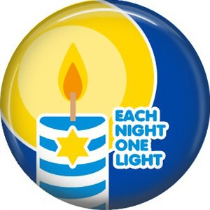 Each Night One Light on Dark Blue Background, 1 Inch Happy Hannukkah Pinback Button Badge - 3062
