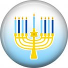 Menorah on Blue Background, 1 Inch Happy Hannukkah Pinback Button Badge - 3061