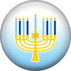 Menorah on Blue Background, 1 Inch Happy Hannukkah Pinback Button Badge - 3061