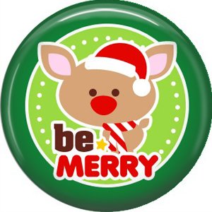 Be Merry Reindeer, 1 Inch Be Merry Pinback Button Badge Pin - 3043