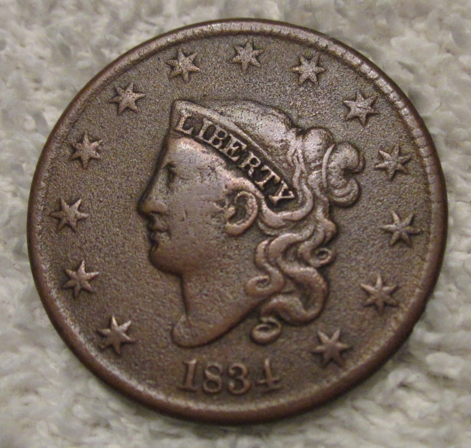 1834 Head Large Cent Double Die Liberty