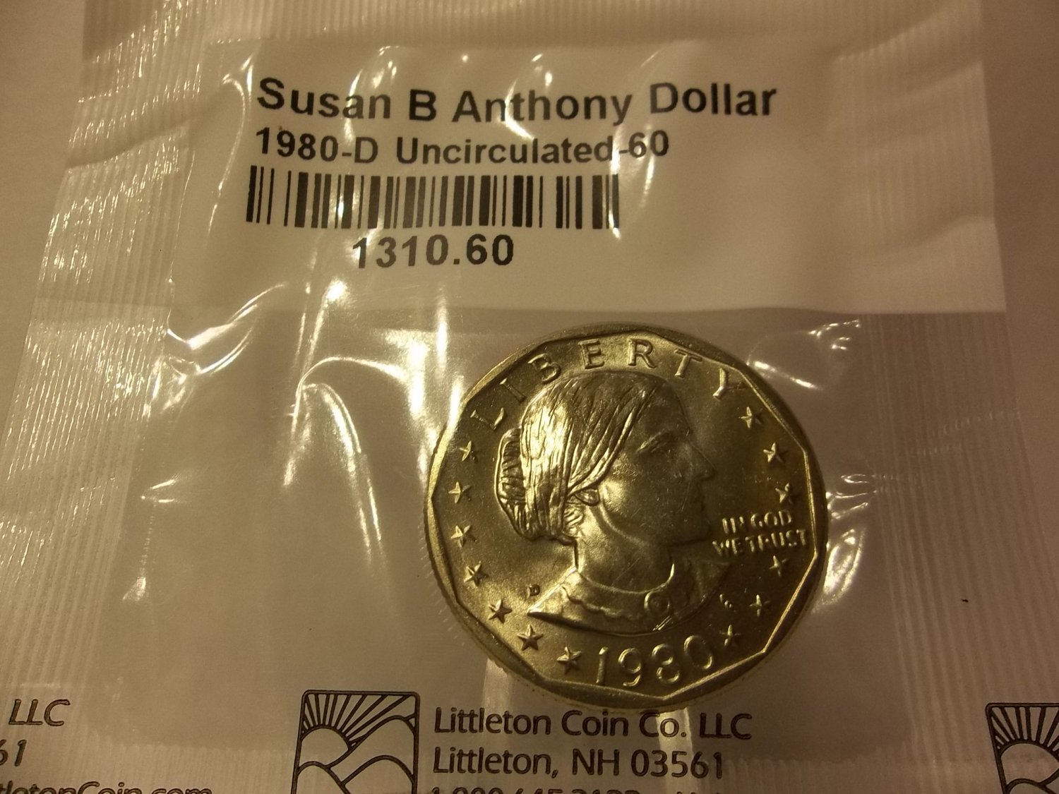 1980-D BU-60 Susan B. Anthony (S.B.A.) Dollar From Littleton Coin Co.