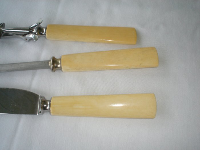 Ivory handled Carving set knife fork sharpner Nuguruk Scrimshaw