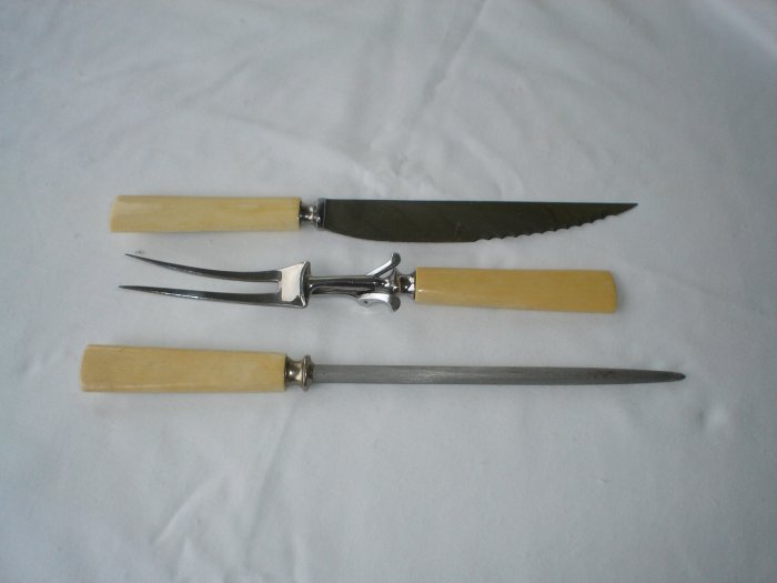 Ivory handled Carving set knife fork sharpner Nuguruk Scrimshaw