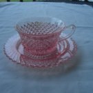 Pink Miss American cup and saucer by Anchor Hocking Depression Glass