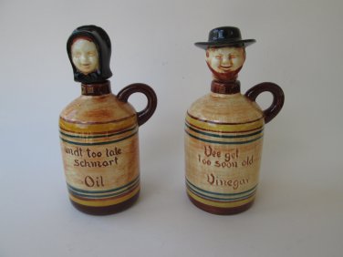 Pennsbury Amish Couple Oil  and Vinegar bottles Folk Art