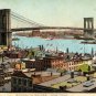 New York Postcard, Brooklyn Bridge and Buildings, Full Color c.1913