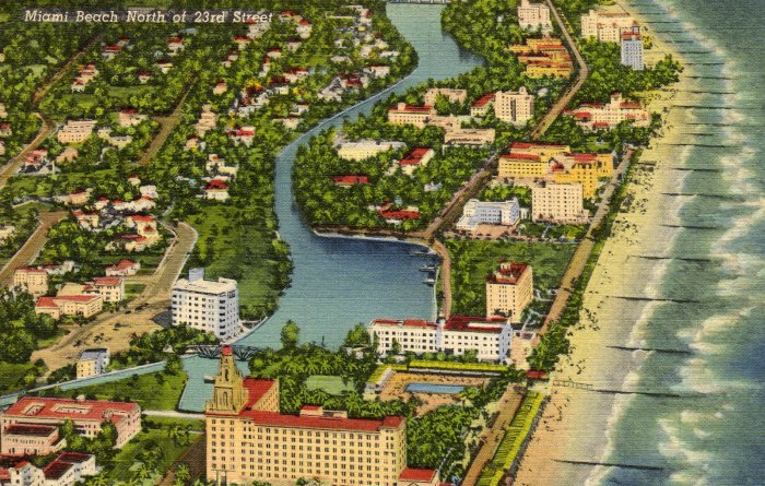 Miami Beach Florida Postcard, Aerial View of City, North of 23rd Street c.1939