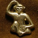 Sterling Animal Brooch, Monkey Patting Head & Rubbing Stomach c.1979