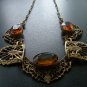Filigree & Citrine Necklace, Large Stones, Delicate Gold Chain c.1910
