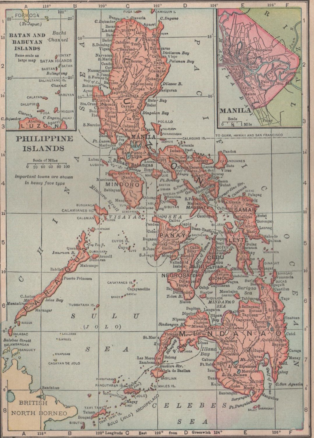 Map of The Philippine Islands, C.S. Hammond & Co. Atlas, Full Color c.1910