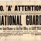 Civil War Broadside Co. 'A' of National Guard, Toledo Ohio c.1866