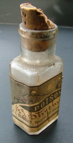 Poison Bottle with Skeleton Label, Benedict Druggist of Cleveland Ohio c.1875
