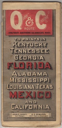 Queen & Crescent Cincinnati Southern Railway Timetable Map c.1888