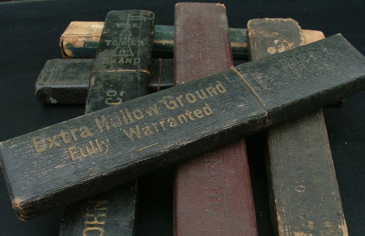 Straight Razor Boxes, Tower Brand, Wostenholm, Holler & Co, Simmons HDWE, Six Total c.1880