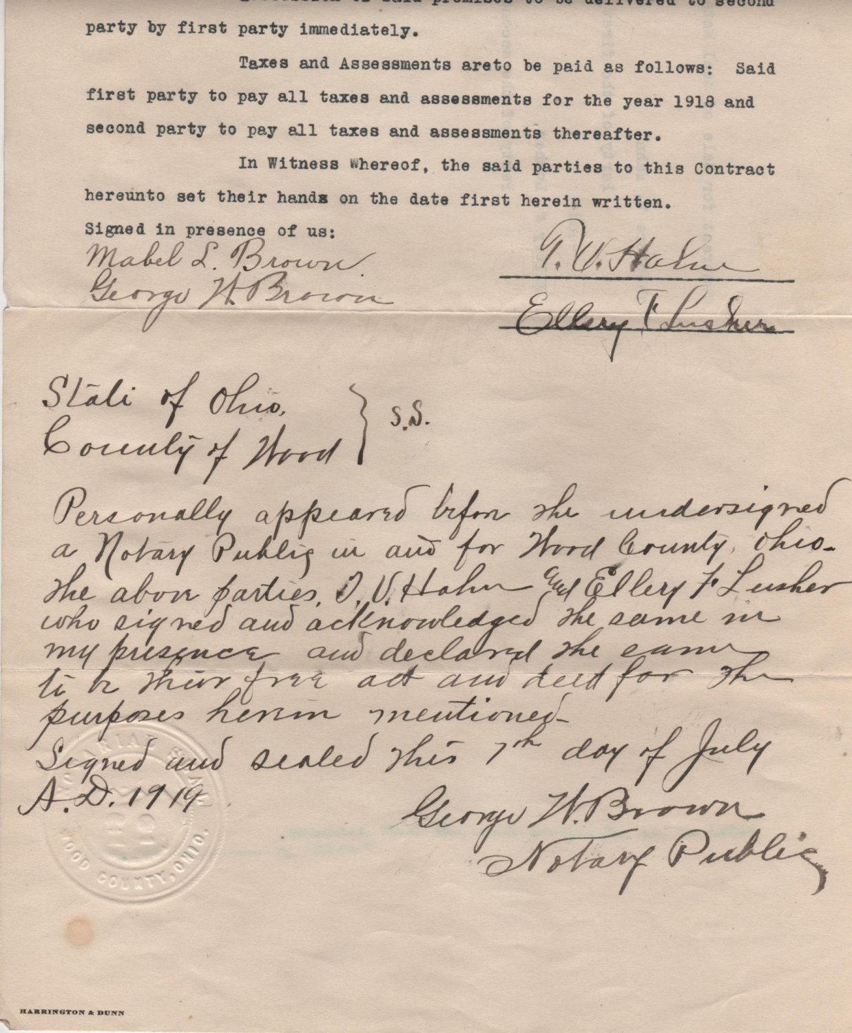 Plat Map, Blueprint Survey & Documents, Section No. 18, Lake Twp, Wood County Ohio c.1919
