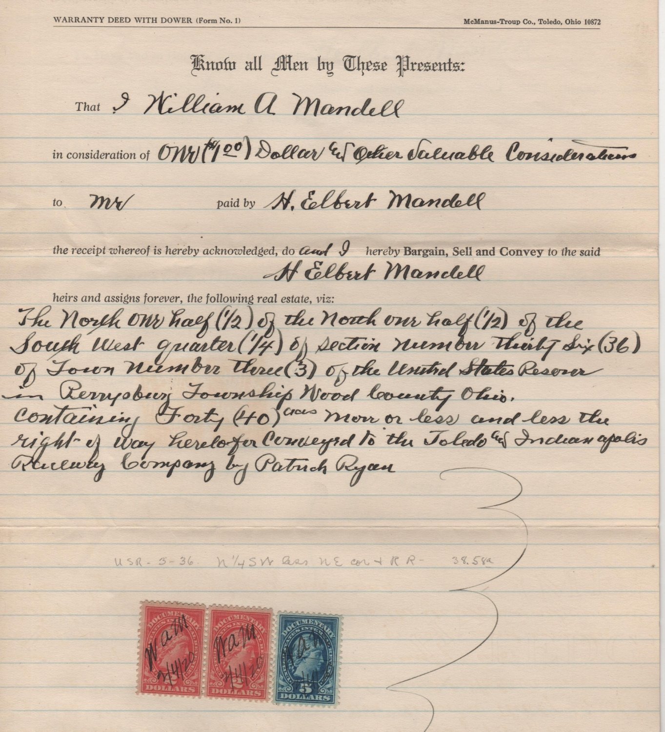 Plat Map, Survey & Deeds, Sec. No. 36, Town No. 3, Perrysburg Twp, Wood County Ohio c.1886