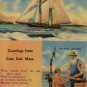 Cape Cod Massachusetts Postcard, Boats, Fishing Poles and Rev. Huse Poem c.1953