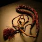 Cranberry Glass Bead Necklace, Clustered Strand, Silk Cord c.1900