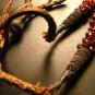 Cranberry Glass Bead Necklace, Clustered Strand, Silk Cord c.1900