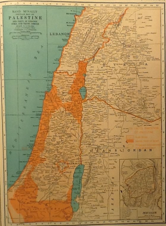 Map of Palestine, Rand McNally for Collier's World Atlas, Four Color c.1949