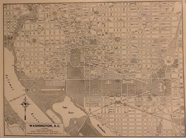 Washington D.C. Map, Rand McNally & Co., Collier's World Atlas, Black & White c.1949