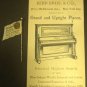 Behr Bros. & Co. Grand and Upright Pianos Ad Card, Original Flag Stickpin c.1893