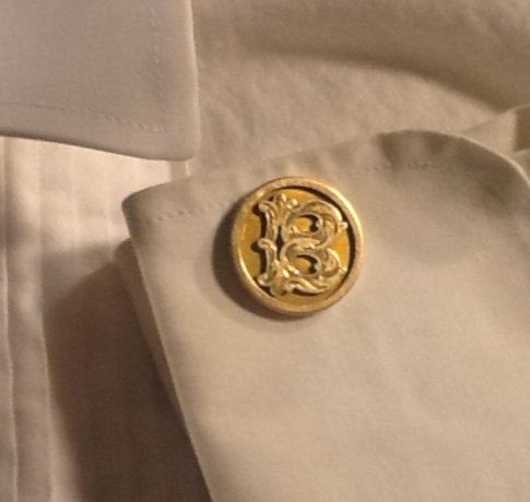 Scrollwork Cufflinks, Etched B & Rose Gold Accents c.1900