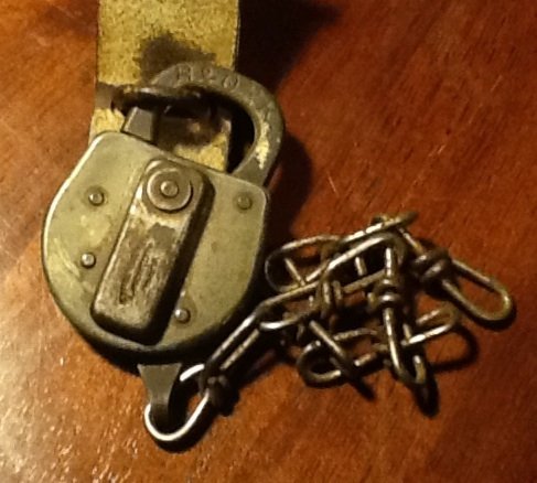 B & O Railroad Switch Style Lock with Chain, E.T. Fraim Lock Co. c.1957