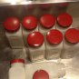 Vintage Milk Glass Spice Jars, Set of Ten with Pair of Aluminum Racks c.1940
