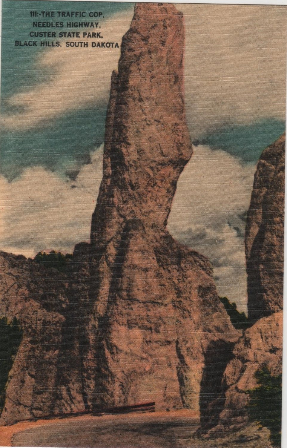 Custer State Park South Dakota Postcard, The Traffic Cop, Needles Highway, Full Color c.1939