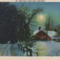 New Hampshire Postcard, Wintery Moonlit Scene with Cabin, Full Color c.1939