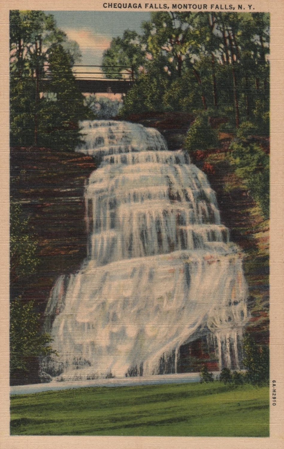 New York Landscape Postcard, Chequaga Falls at Montour Falls, Full ...