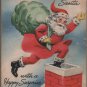 Christmas Dime Holder Money Card, Santa Going Down Chimney c.1950