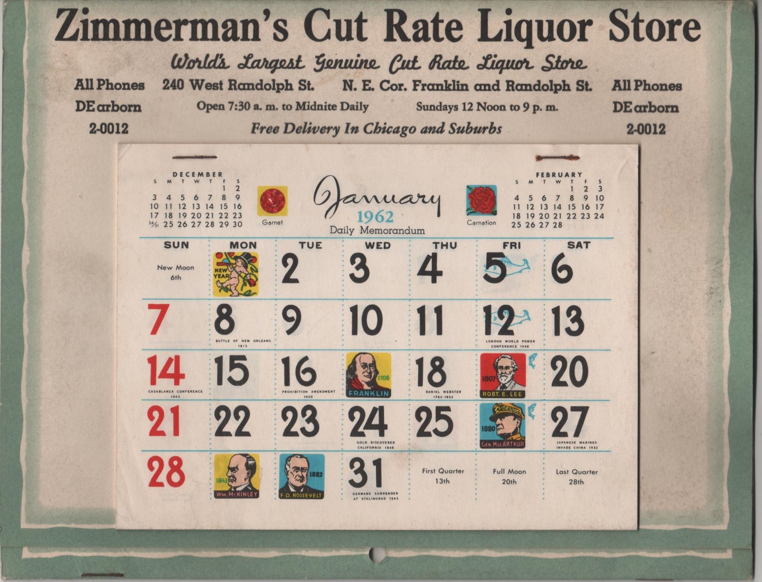 Christmas Advertising Calendar Giveaway, Zimmerman's Liquor Store