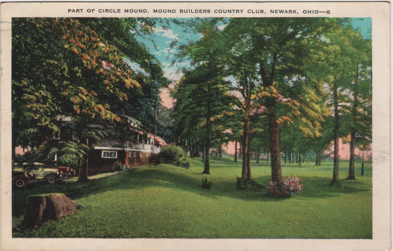 Newark Ohio Postcard, Circle Mound at Mound Builders Country Club, Full Color c.1932