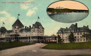 Lake Champlain New York Card, The Hotel Champlain at Bluff Point, Full Color c.1922