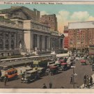 New York City Postcard, The Public Library and Fifth Avenue c.1925