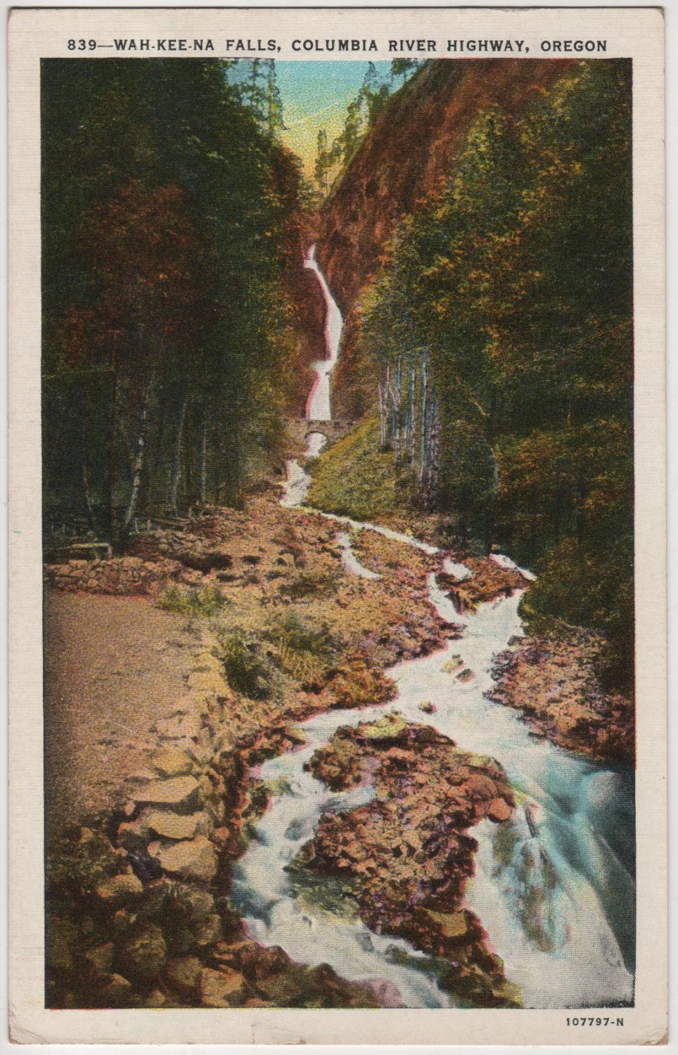 Oregon Postcard, Wah-Kee-Na Falls, Columbia River Highway, Full Color c.1937