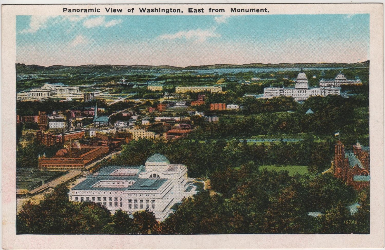 Washington D.C. Postcard, Panoramic View of Washington, East from Monument, Full Color c.1929