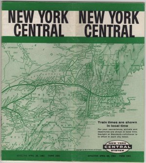 New York Central Railroad Timetable Map, Green & White Cover c.1961