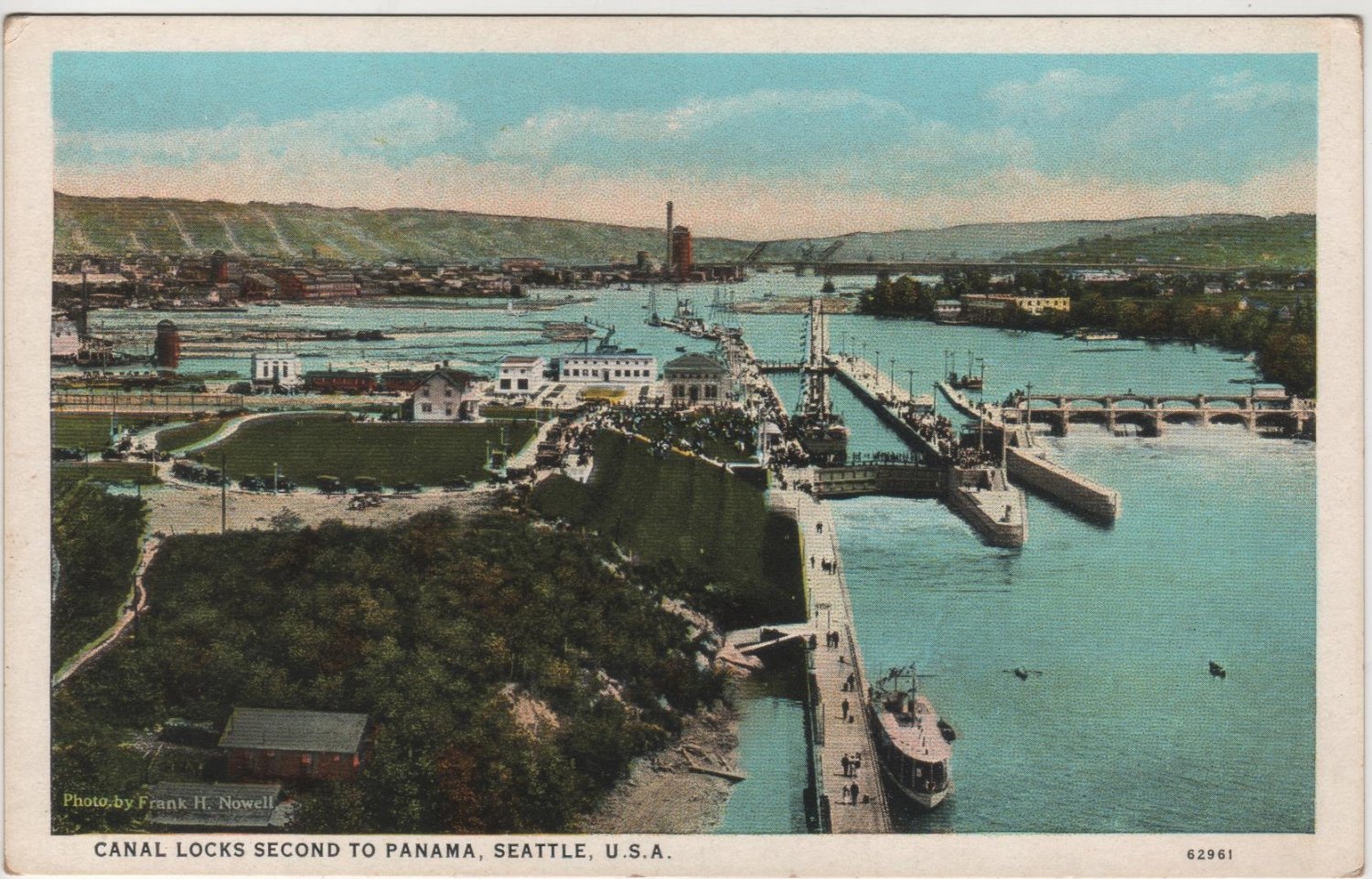 Seattle Washington Postcard, Canal Locks in Full Color c.1925