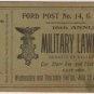 G.A.R. Lawn Fete Benefit Ticket, Ford Post No. 14, Toledo Ohio c.1896
