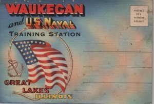 Great Lakes Illinois Postcard Folder, Waukegan & US Naval Training Station, Sixteen Images c.1943