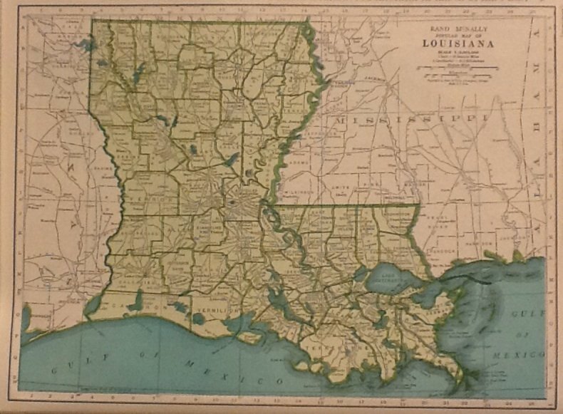 Map of Louisiana, Rand McNally for Collier's World Atlas c.1949