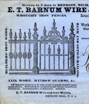 E.T. Barnum Wire & Iron Works Sales Letters, Detroit Michigan c.1883