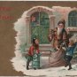 Christmas Postcard, Children with Santa in Brown Robe with Bag of Toys, Embossed c.1910