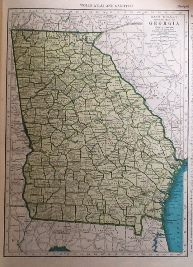 Georgia State Map, Rand McNally, Collier's World Atlas c.1949