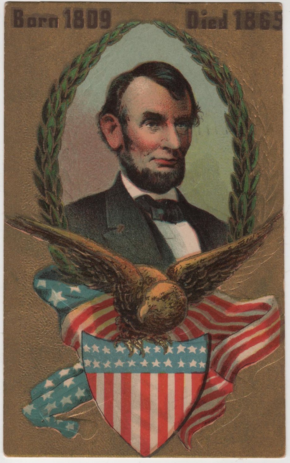 Lincoln Centennial Bday Postcard, Portrait, Eagle & Shield c.1908