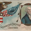 George Washington Bday Postcard, Portrait, Eagle & Flag c.1908